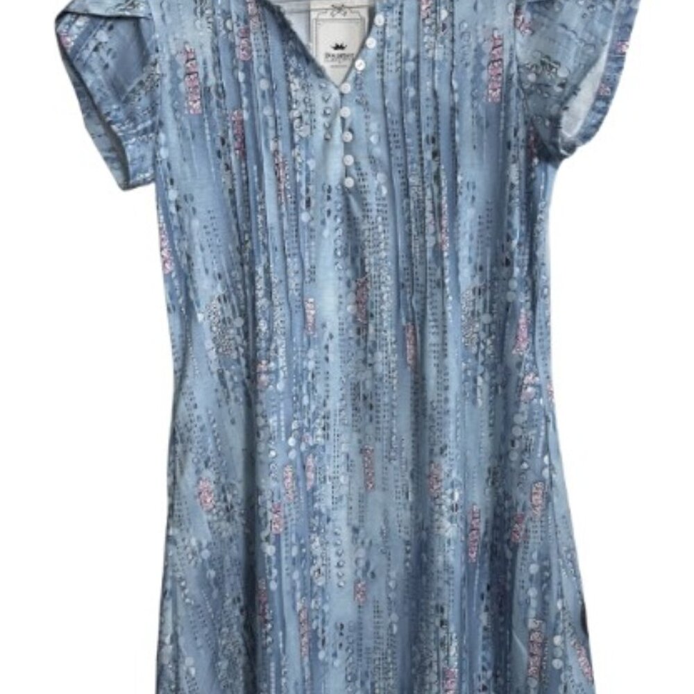Disamer Blue Printed Button-Front Dress — Short Sleeve A-Line - Size Small - Picture 4 of 5